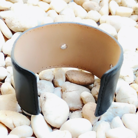 Unisex Black Leather & Sterling Silver Cuff - Picture 5 of 8